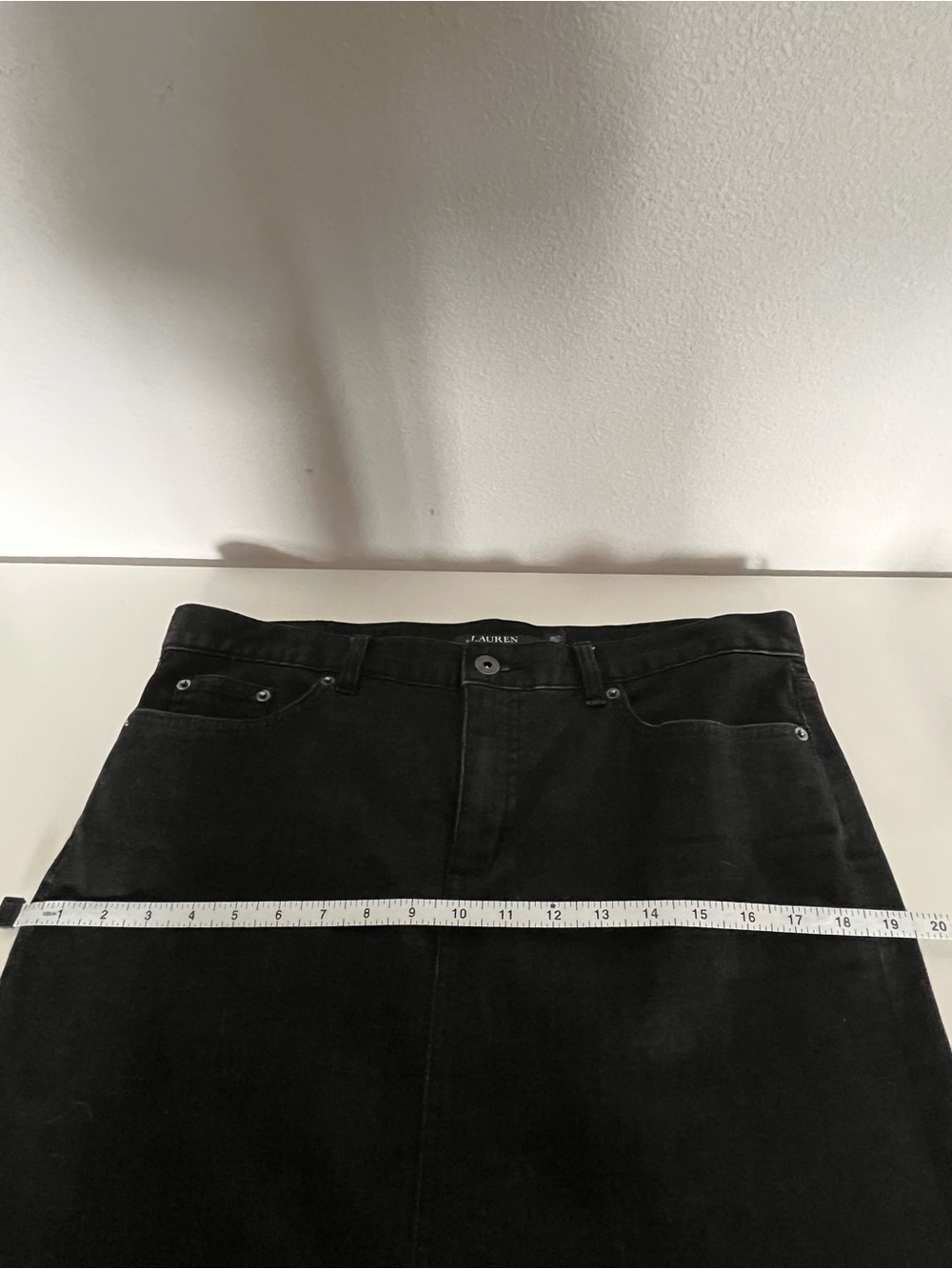 Lauren Ralph Lauren Black Denim Midi Pencil Skirt Front Split Stretch Size 10 - Picture 10 of 12